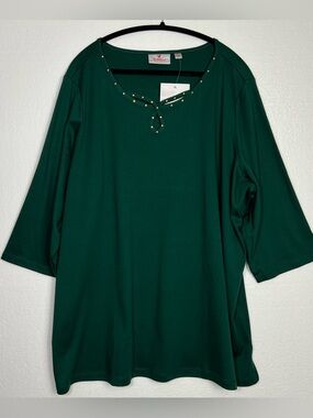 Quacker Factory Women's Green Sparkle Keyhole Top Size 3X NWT